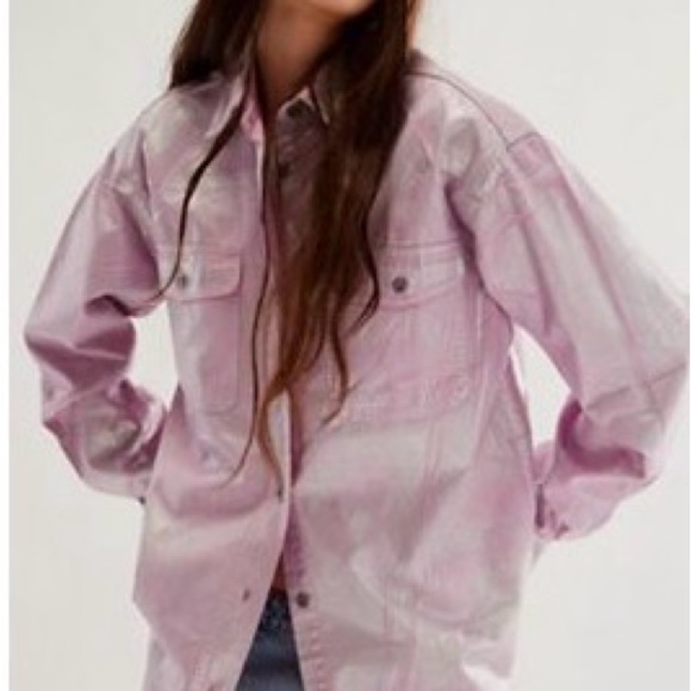 Free People - One Teaspoon Pink Shimmery Button-Up Shirt
